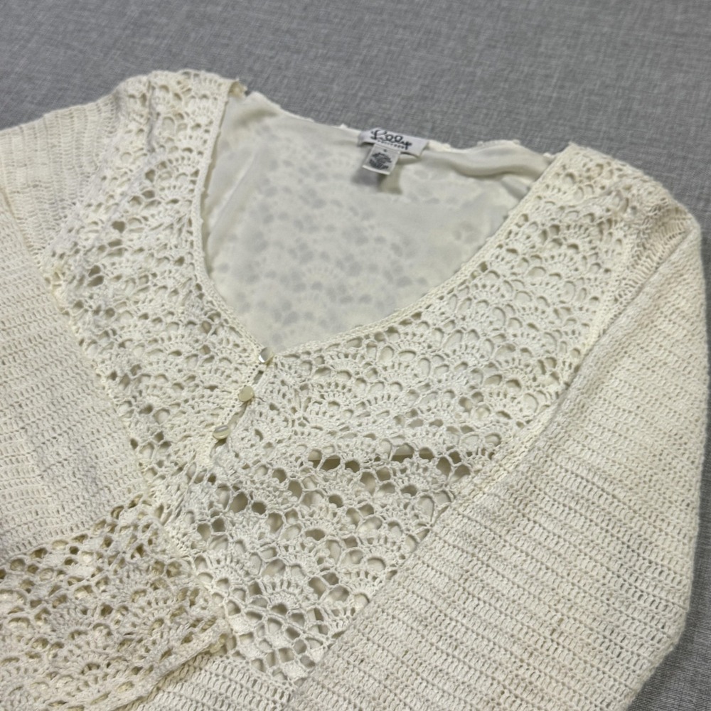 Lilly Pulitzer Linen Crochet Open-Knit Sweater Pullover Womens L White Cotton